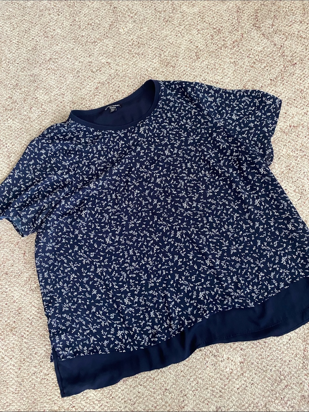 Hilary Radley Navy Blue Floral Short Sleeve Blouse